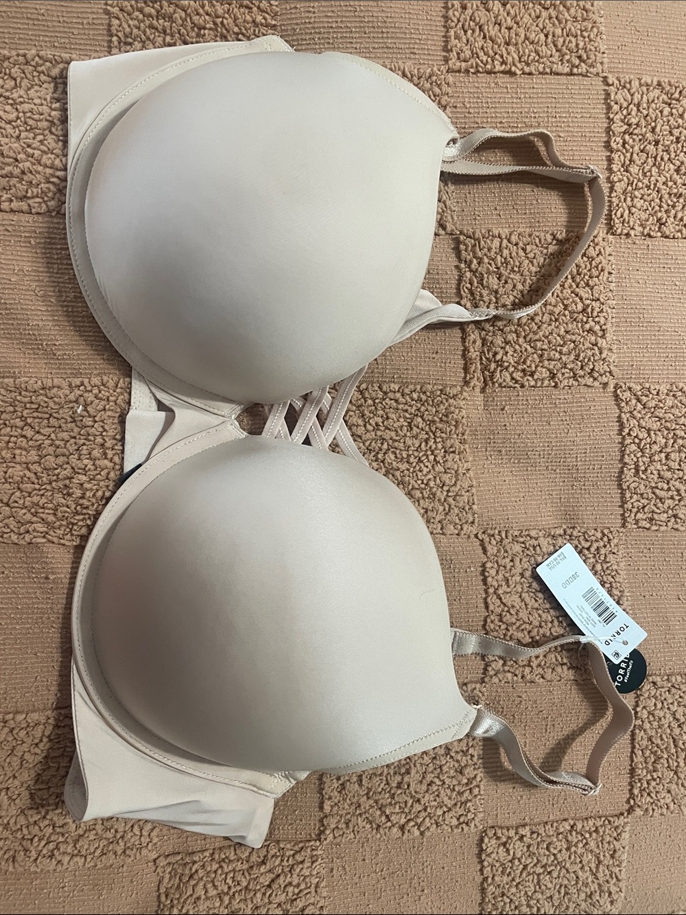 Light Nude Molded Plunge Bra with Crisscross Front